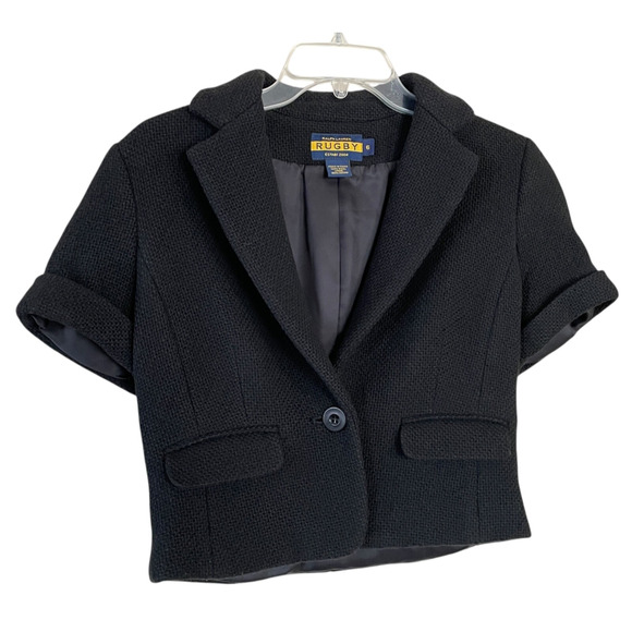 RALPH LAUREN RUGBY Women's Size 6 Black Wool Short Sleeve Lined Cropped Jacket - Picture 5 of 5